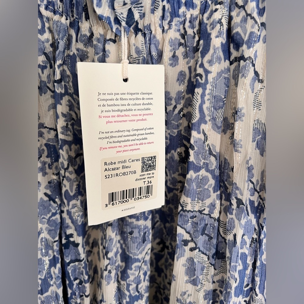 NWT Sezane Robe Midi Ceres Alcazar Off The Shoulder Floral Dress Size 36. - Picture 5 of 8